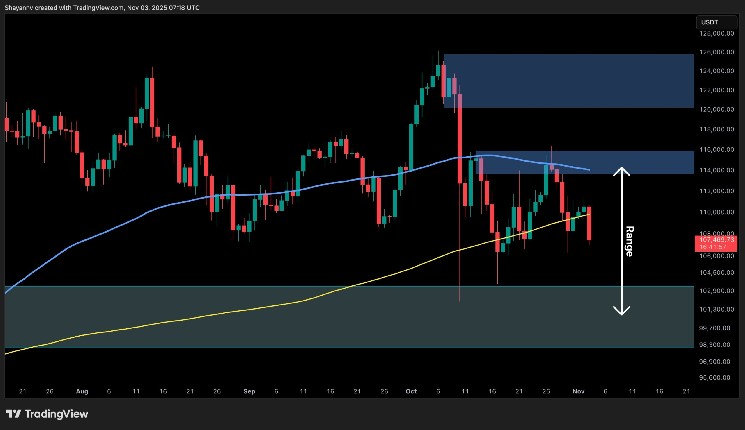 A bearish sign appears when BTC falls below key support